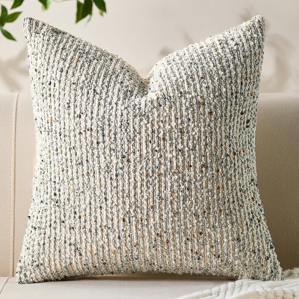 1728 Decorative Couch Throw Pillow Covers 24x24 Cream White Striped Soft